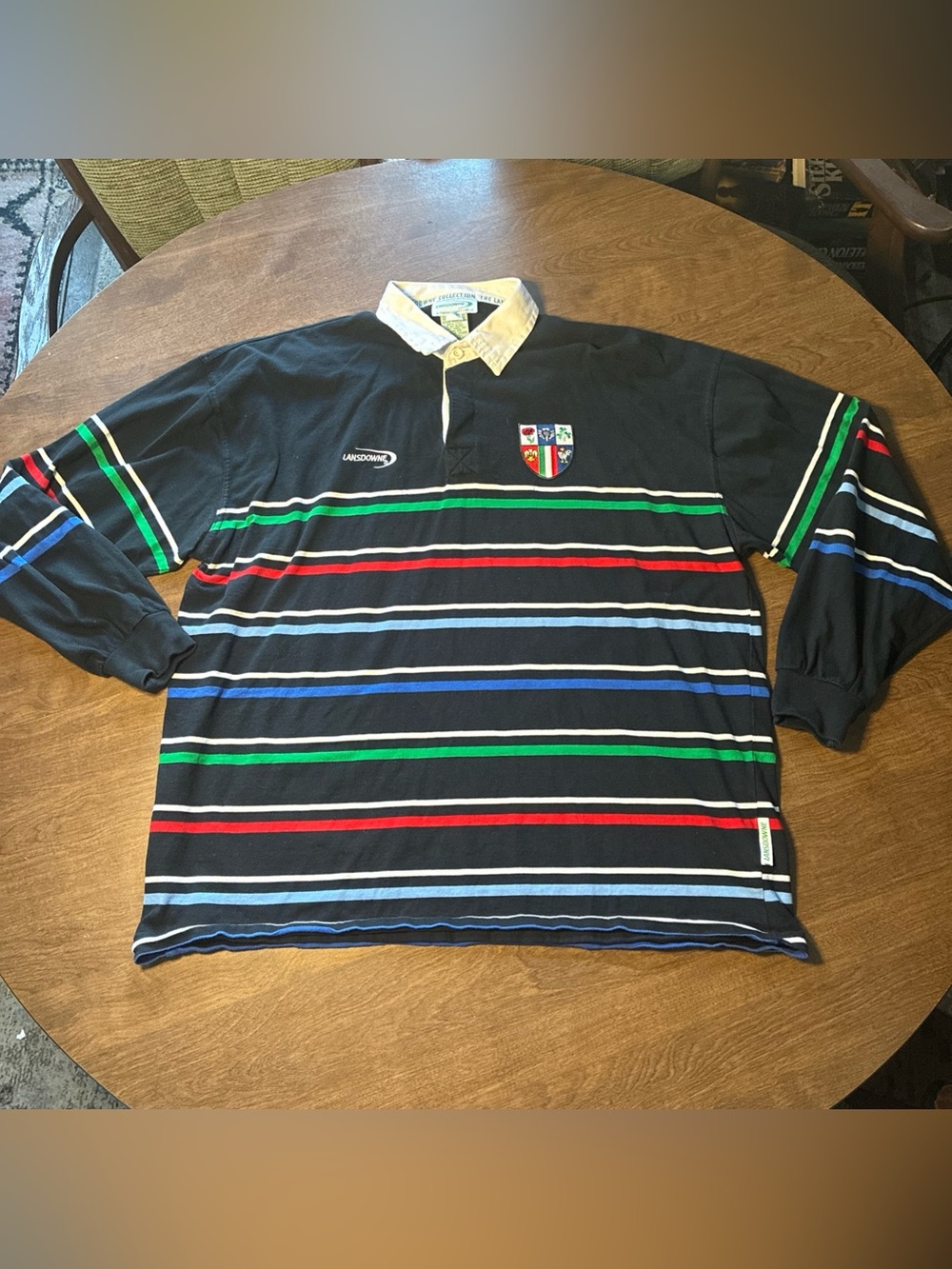 Vintage Lansdowne Rugby Polo Shirt Mens 2XL Striped Team Ireland Long Sleeve